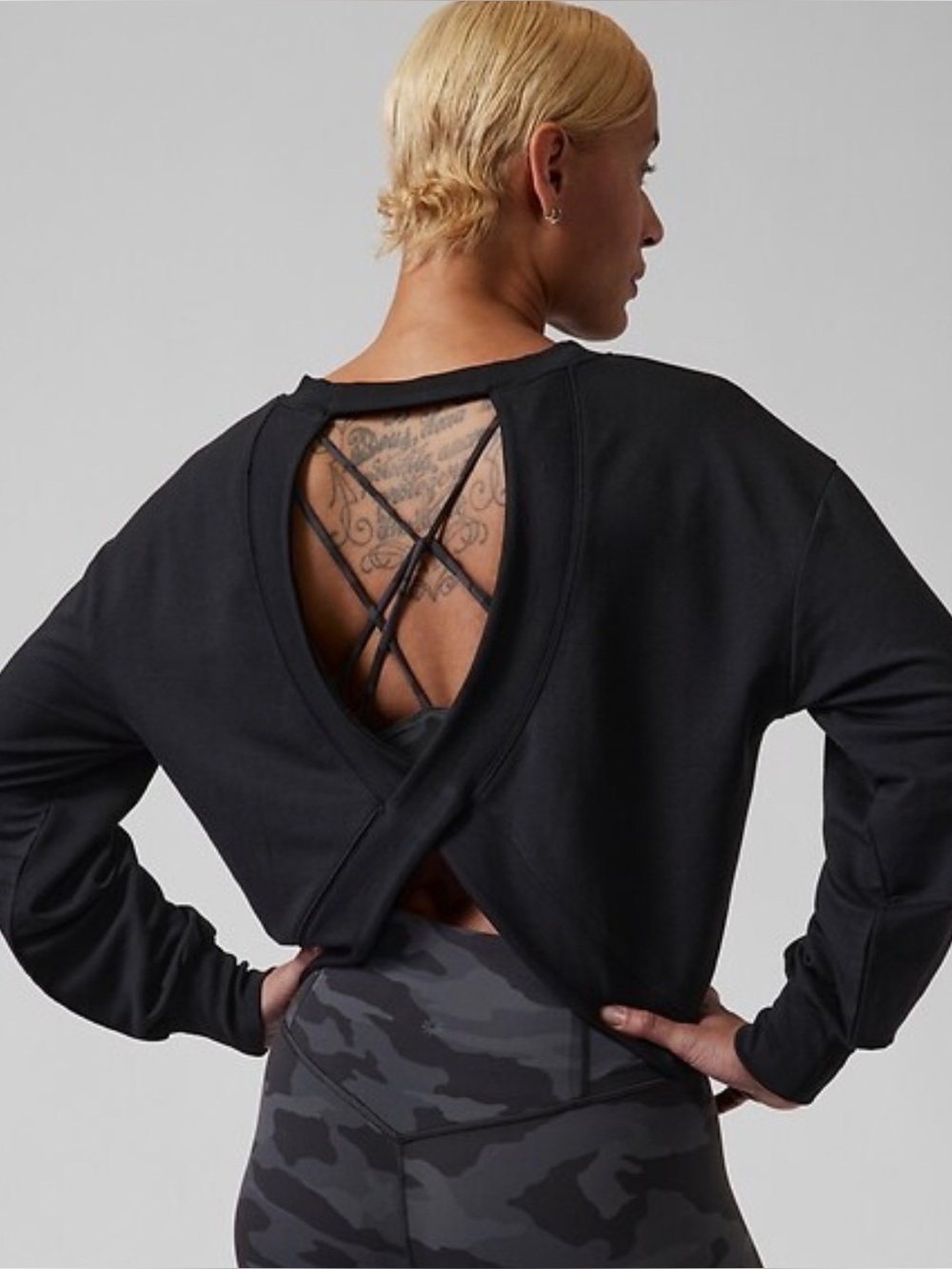 Athleta Black Draped Open-Back Sweatshirt